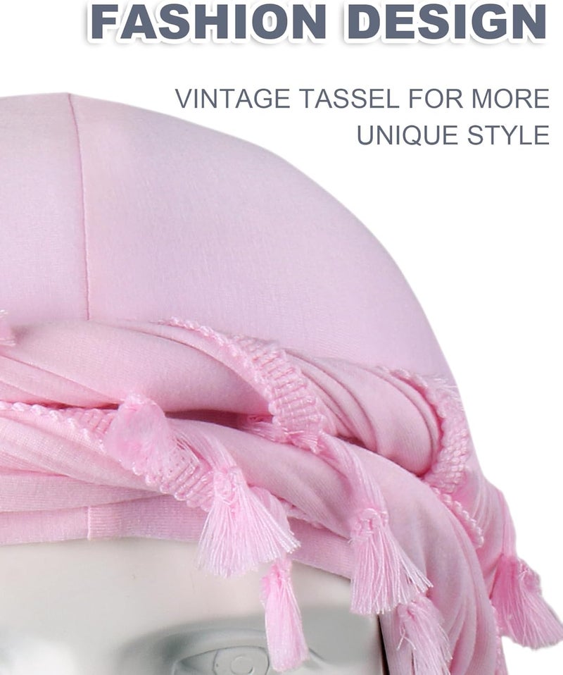 Babalet Store Halo Turban for Men Women Satin Lined Durag Head Wraps Skull Cap Pre-Tied Tassels Braid Beanie Vintage Twist Bonnet - Image 4
